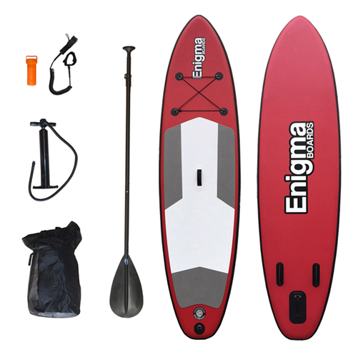 enigma 10ft paddle board in red with package content