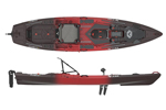 The Vibe Shearwater 125 X-Drive Fishing kayak shown in the Tsunami Red colour