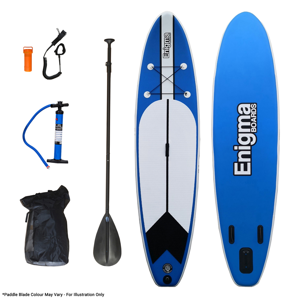 enigma 11ft paddle board in blue with package content