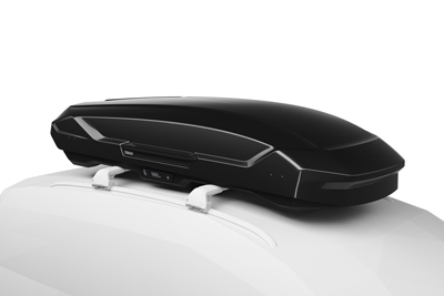 The Thule Motion 3 Roof Box shown with the Black Glossy finish