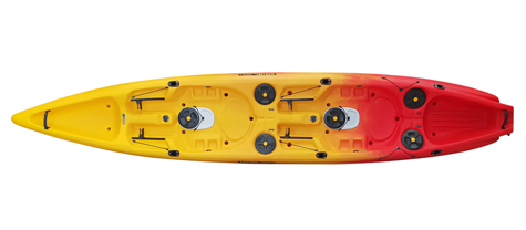 Yellow/Red Viking tempo 2 tandem fishing kayak