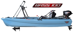 jonny boat bass 100 with an optinal outboard motor mounted to the rear