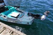 A Universal Rudder Adaptor with Bixpy Motor in use on a fishing kayak