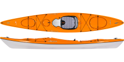 Orange and white short touring thermoformed lightweight kayak