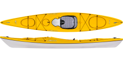 Yellow kayak with stable and plastic construction for touring paddling