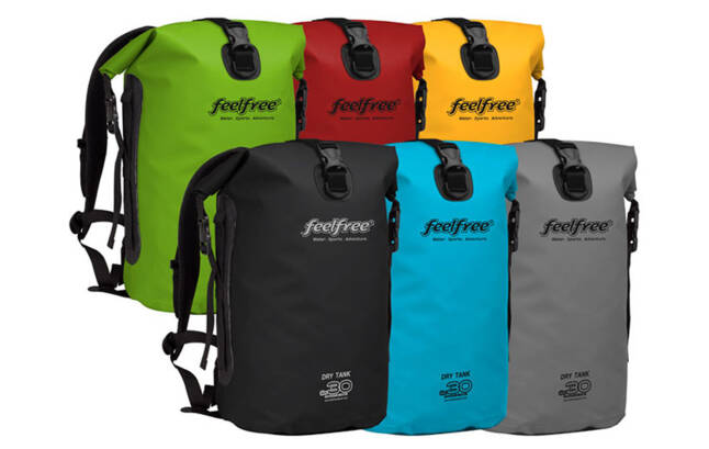 Various colours which the Feelfree Dry Tank 30L is available in from Southampton Canoes