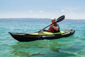 Paddling the Gumotex Rush 1 inflatable kayak with dropstitch hull