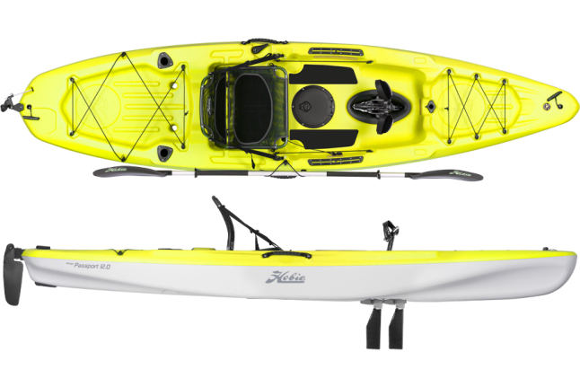 The Hobie Passport 12.0 Kayak - Mirage Drive GT with Kick Up Fins