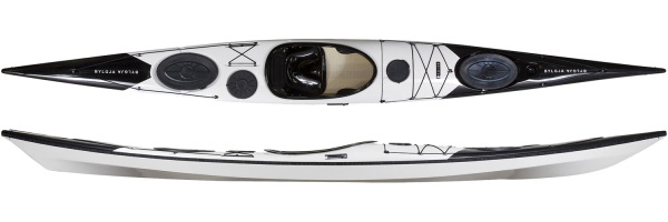 The Norse Bylgja fibreglass sea kayak in the Black/White colour