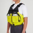 A female paddler wearing the NRS Odyssey PFD
