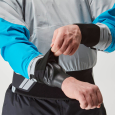 The NRS Stratos Jacket features waterproof latex wrist seals