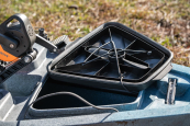Spacious Front Hatch with Spare Prop on the Sportsman PDL 120 Pro