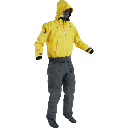 The 2025 Palm Bora Men's drysuit in the Yellow/Jet Grey colour