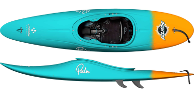 Plastic surf kayak deisgned by hobson made by palm - blue and orange