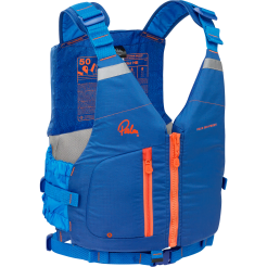 Highback fishing style buoyancy aid in blue