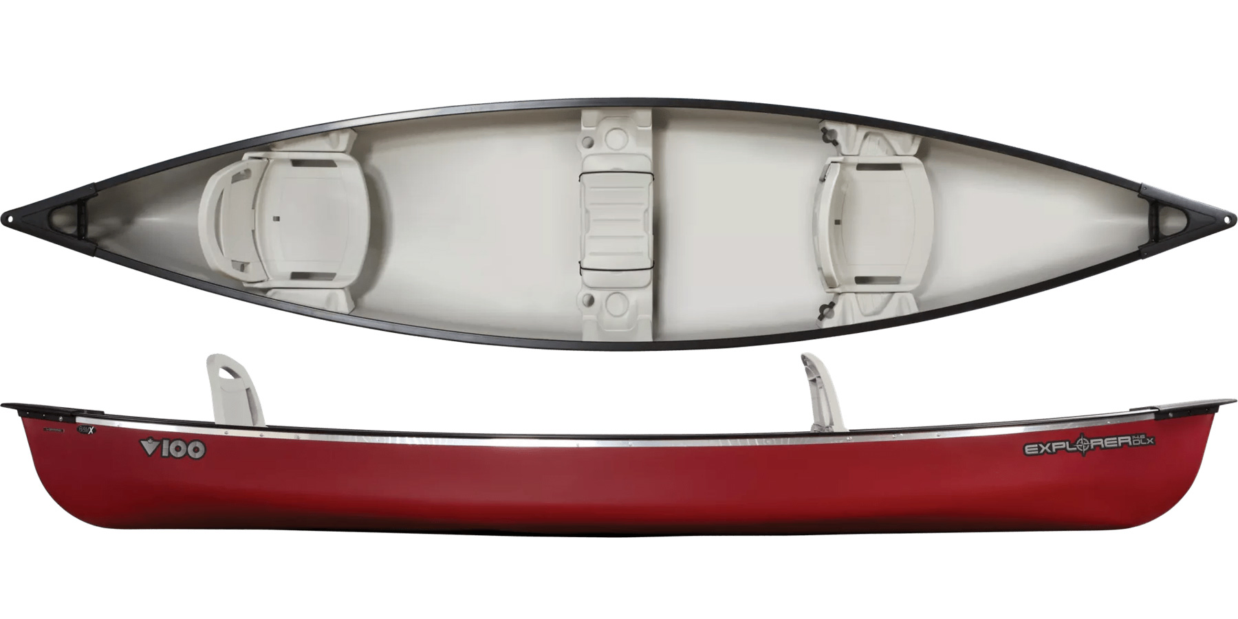Canoe with backrests in red from Pelican Canoes