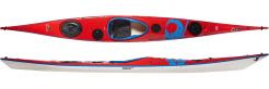 A red P&H Cetus sea kayak in the Classic GRP construction