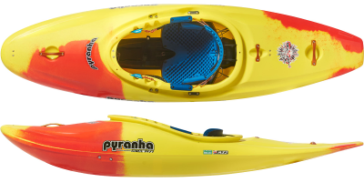 Yellow and orange pyranha playful halfslice whitewater kayak