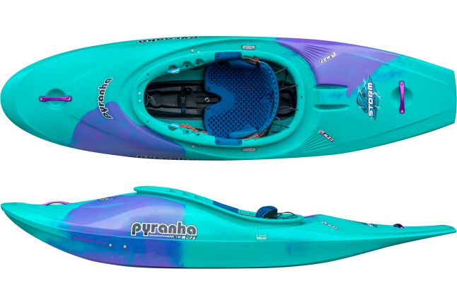 purple and green pyranha short halfslice whitewater kayak