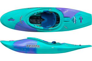 purple and green pyranha short halfslice whitewater kayak