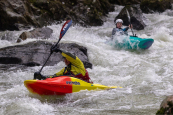 playful whitewater half slice going through rapids