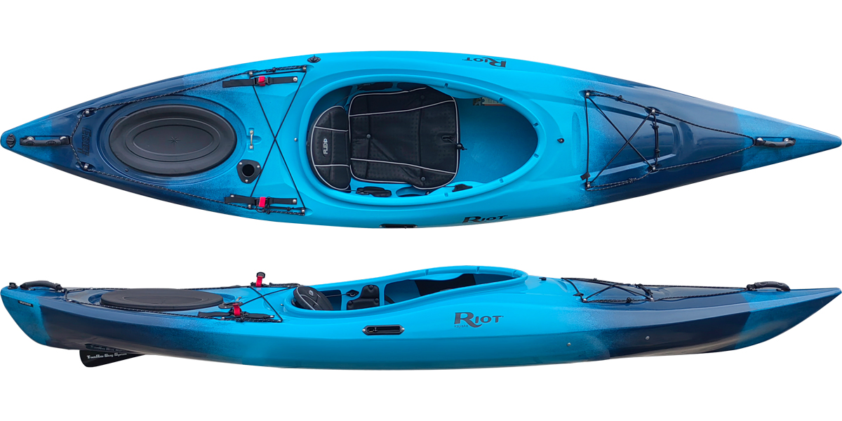 riot edge 11 short touring kayak in azure blue