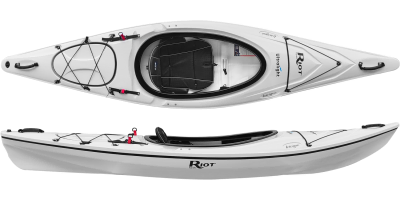 short touring kayak made from thermoformed plastic in white