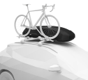 Thule Force 3 L Sport Mounted Alongside a Bicycle & Carrier On Vehicle Roof Rack