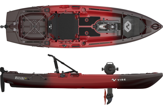 Cyclical pedal drive from Vibe kayaks, fitted to red fishing kayak