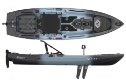 The Vibe Makana 100 X-Drive Fishing kayak shown in the Slate Blue colour