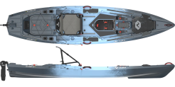 The Vibe Shearwater 125 Fishing kayak shown in the Slate Blue colour