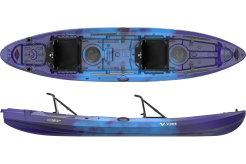 Blue and black tandem fishing kayak from vibes kayaks