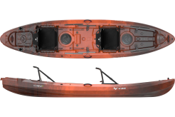 Vibe Kayaks tandem with rod holders in orange/red